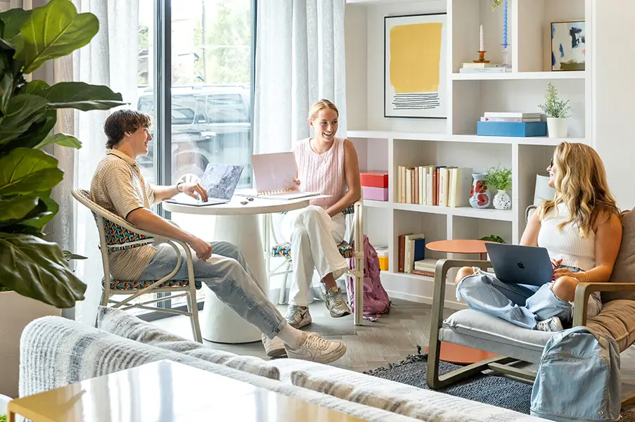 friends in a study room