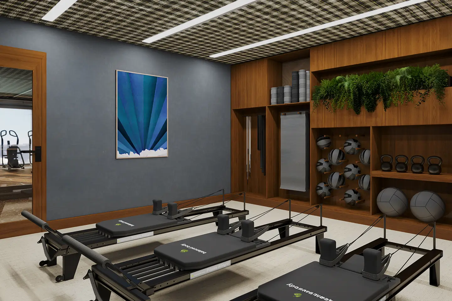fitness center with Pilates reformer machines